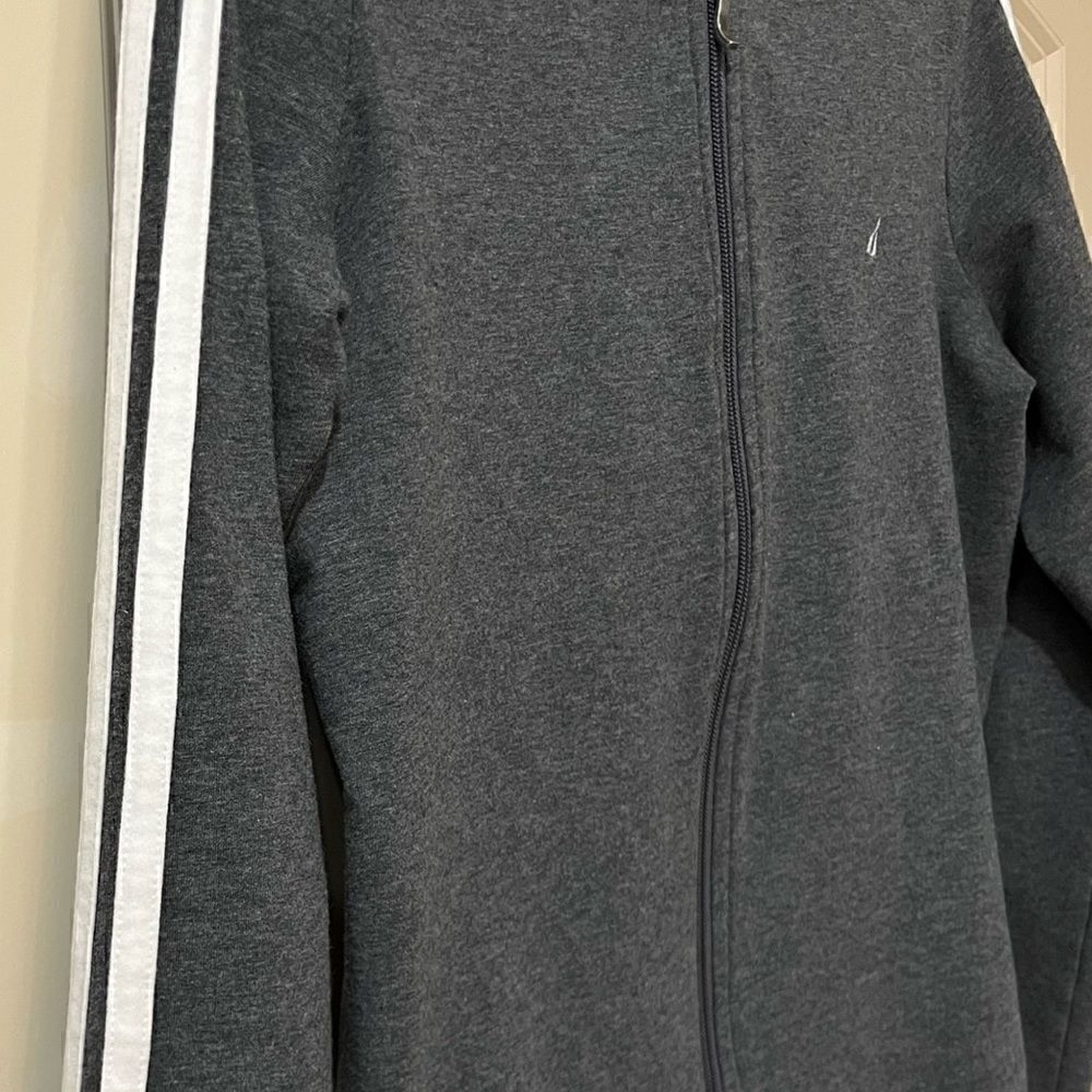 NAUTICA Long Sleeve Hooded Zip-Up Jacket Gray White Women’s Size Medium - Picture 3 of 6